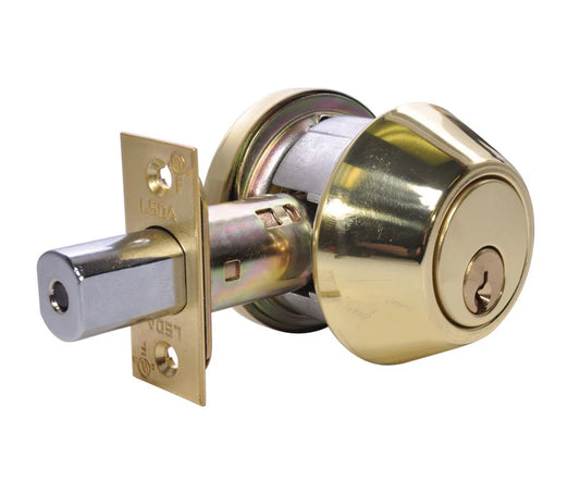 LSDA GRADE 2 SINGLE CYLINDER DEADBOLT SC4 ADJUSTABLE 6-PIN KEYED DIFFERENT BRIGHT BRASS 063536 - 220 3S ADJ UL