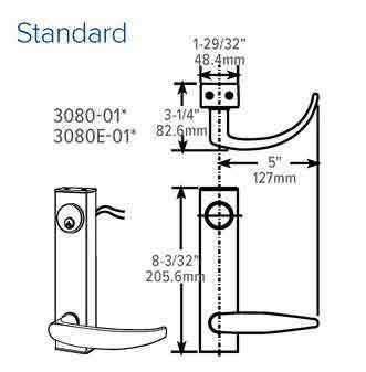 Adams Rite - 3080 - Narrow Stile - Entry Lever Trim - Satin stainless - Non-Handed ADR-3080-01