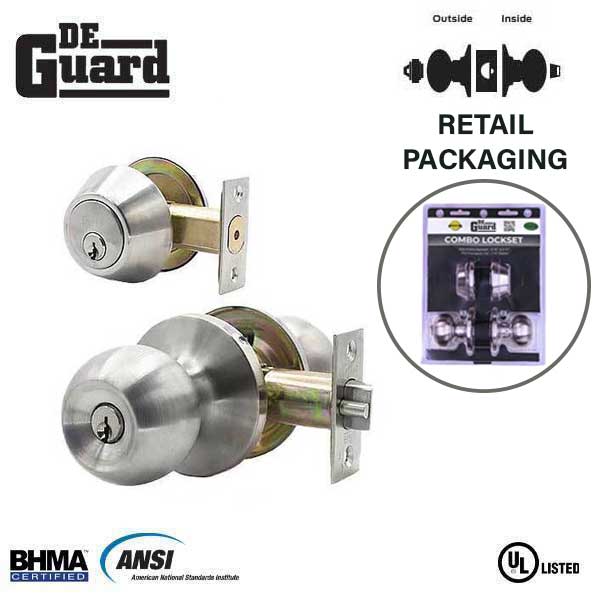 DeGuard Stainless Steel KW1 Keyway Entry Lockset & Deadbolt Combo