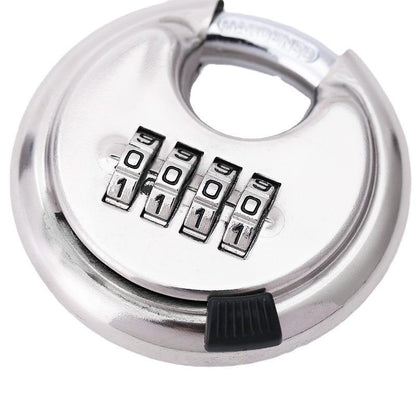4-Digit Combination Disc Padlock — Hardened Steel Shackle, Keyless Outdoor Security