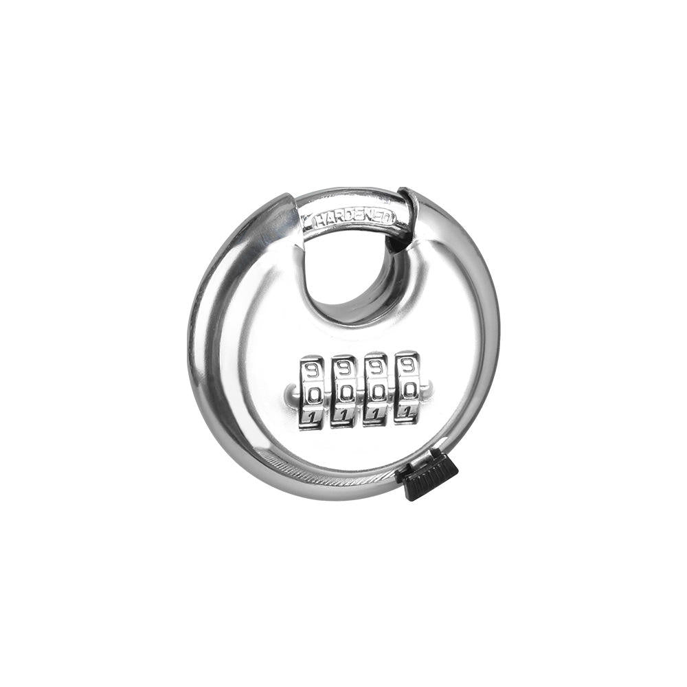 4-Digit Combination Disc Padlock — Hardened Steel Shackle, Keyless Outdoor Security