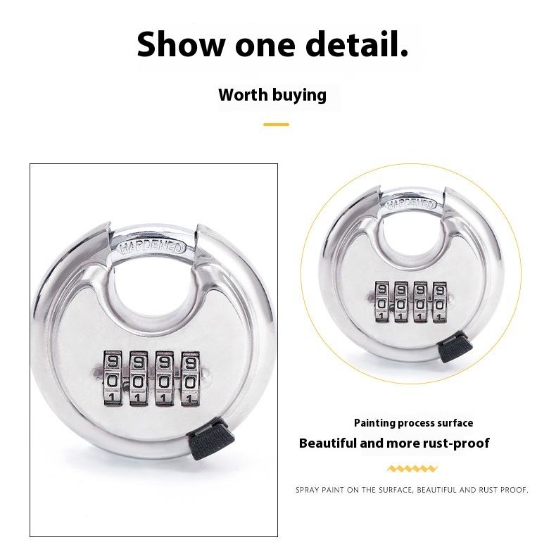 4-Digit Combination Disc Padlock — Hardened Steel Shackle, Keyless Outdoor Security