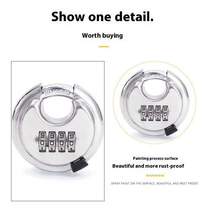 4-Digit Combination Disc Padlock — Hardened Steel Shackle, Keyless Outdoor Security