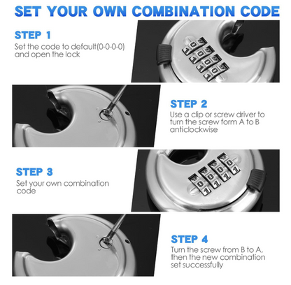4-Digit Combination Disc Padlock — Hardened Steel Shackle, Keyless Outdoor Security