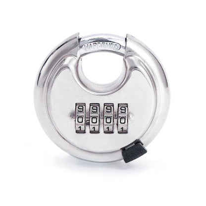 4-Digit Combination Disc Padlock — Hardened Steel Shackle, Keyless Outdoor Security