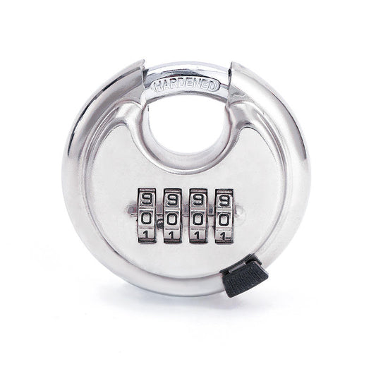 4-Digit Combination Disc Padlock — Hardened Steel Shackle, Keyless Outdoor Security