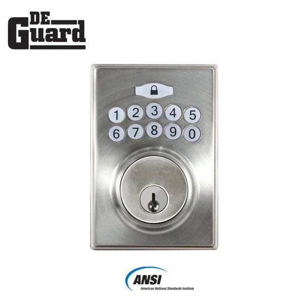 DeGuard Grade 3 Satin Nickle Electronic Keypad SC1 Keyed Deadbolt