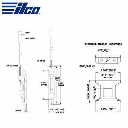 ILCO FLB Series Flush Bolt | 5/8" Throw | 1/8" Offset | 16" Rod | Aluminum